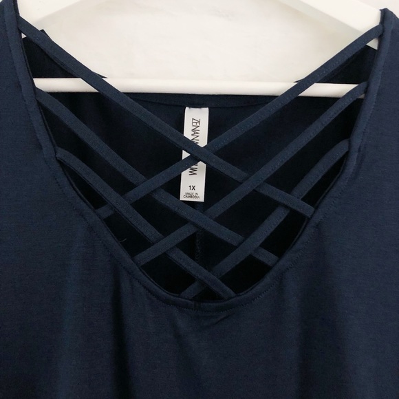 Navy Lattice Neck Top - Picture 4 of 4
